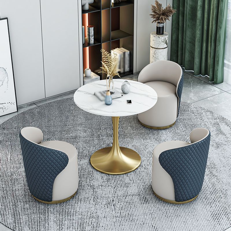 Glam 1/2/4/5 Pieces Gold Dinette Set with White Sintered Stone Top Round Dining Table Set
