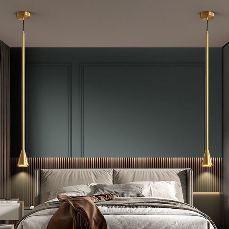 Postmodern Minimalist Conical Pendant Lamp Metallic Kitchen Bar LED Suspension Light