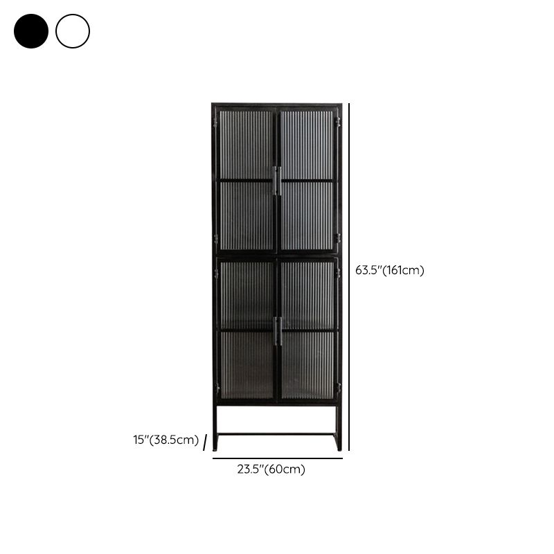 Contemporary Glass Doors Credenza Metal Buffet Table for Living Room