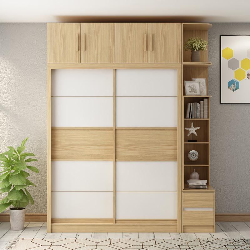 Modern Natural Wardrobe Armoire Engineered Wood Wardrobe with Drawer