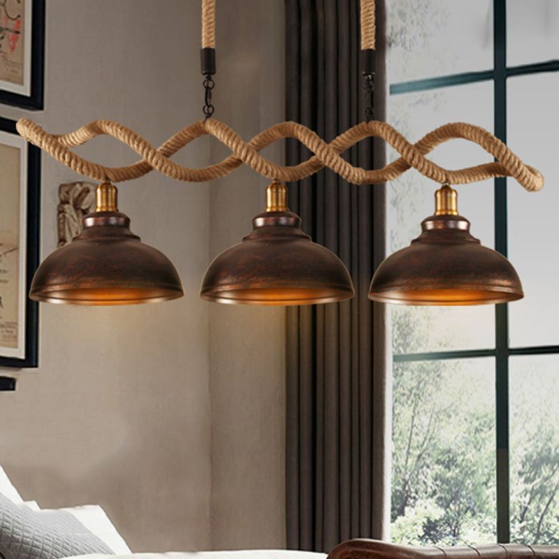 Industrial Style Dome Island Light Rope Chandelier Lamp for Restaurant