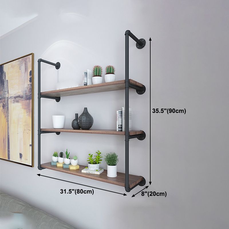 Wall Mounted Bookshelf Industrial Style Solid Wood Bookcase for Home Office
