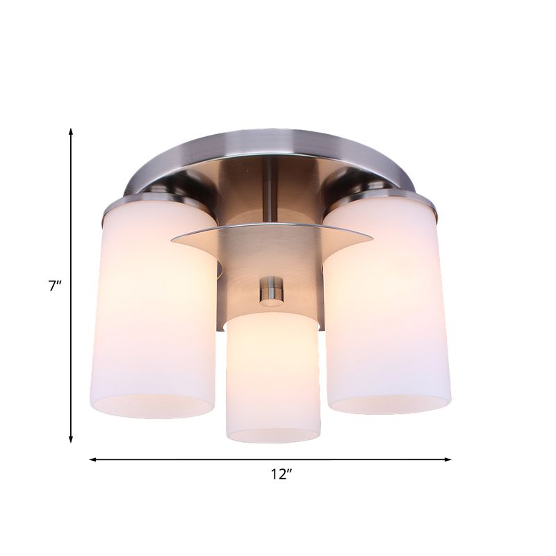 3 Lights Bedroom Flush Mount Lighting Modernism Chrome Flush Lamp Fixture with Cylinder Cream Glass Shade
