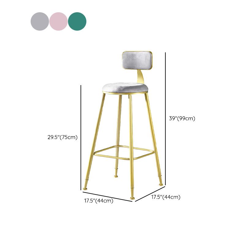 Glam Style Velvet Barstool Round Bar Height Stool with Gold Frame
