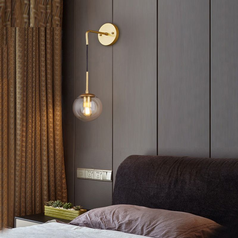 Industrial Style Ball Shade Wall Lamp Glass 1 Light Sconces for Bedroom