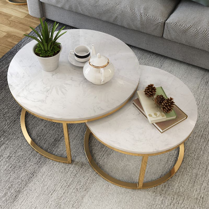 Frame Glam Simple Coffee Table Marble Round Cocktail Table Set
