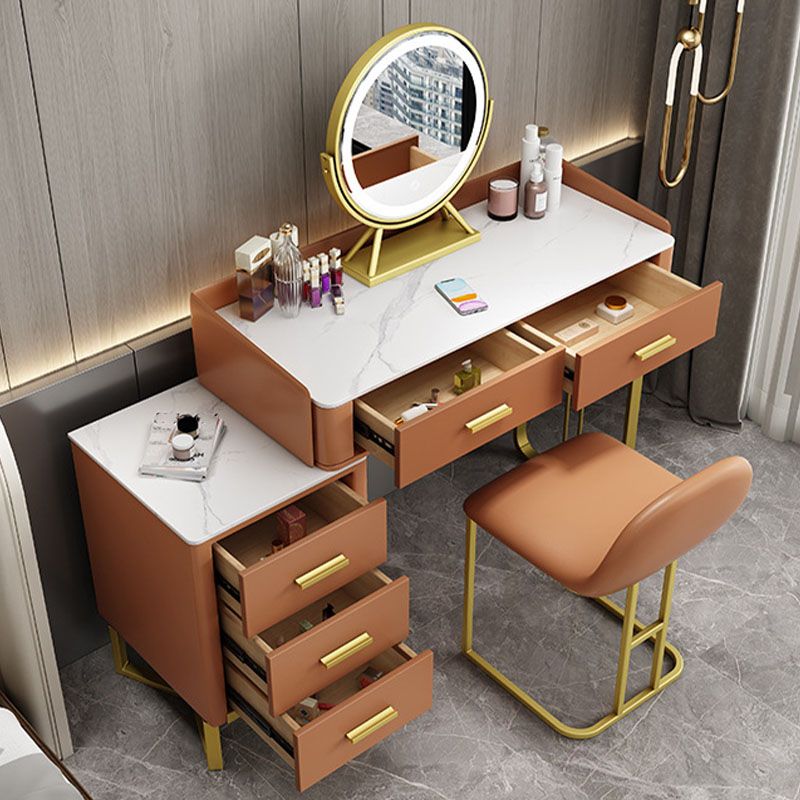 Glam Make-up Vanity With 5 Storage Drawers Dresser with Golden Base