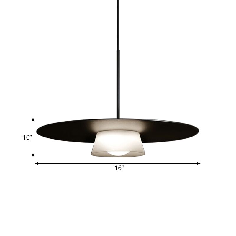 Wide-Brim Hat Pendant Ceiling Light Minimalist Iron 1 Bulb Dining Table Suspension Lamp in Black and White