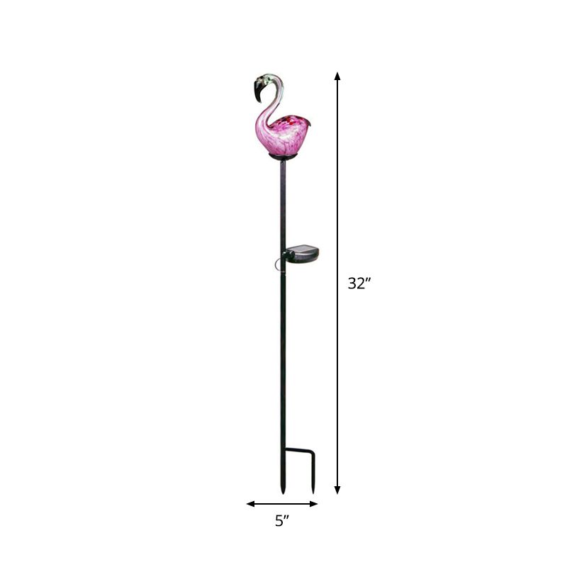 Modern Flamingo/Globe Solar Ground Light White and Orange/Pink Hand Blown Glass Patio LED Stake Lighting