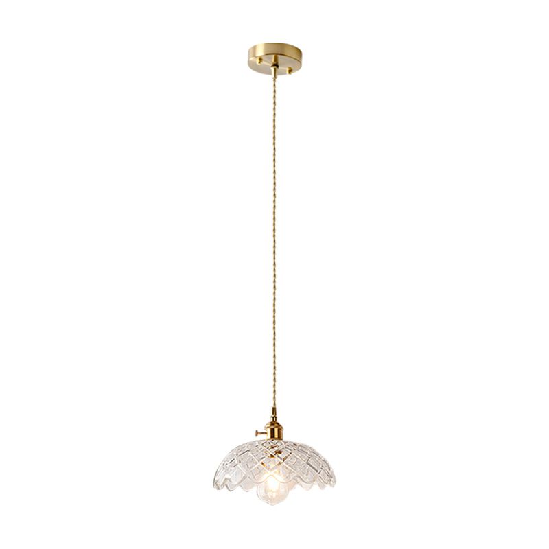 Shaded Textured Glass Pendant Light Antique 1-Light Restaurant Hanging Light Fixture in Brass