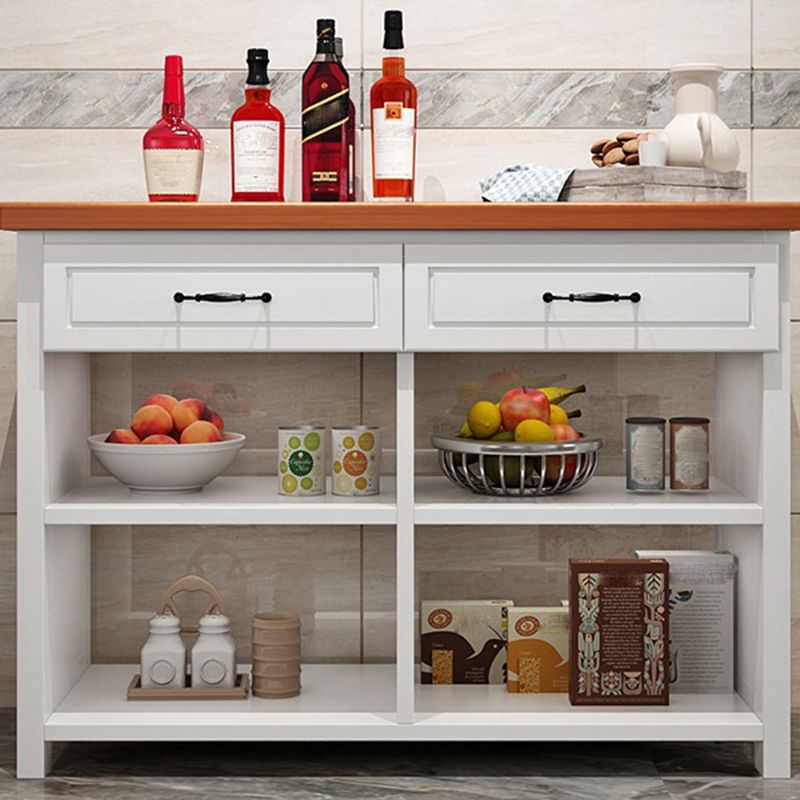 Matte Finish Pine Wood Kitchen Island Table with Open Storage for Dining Room