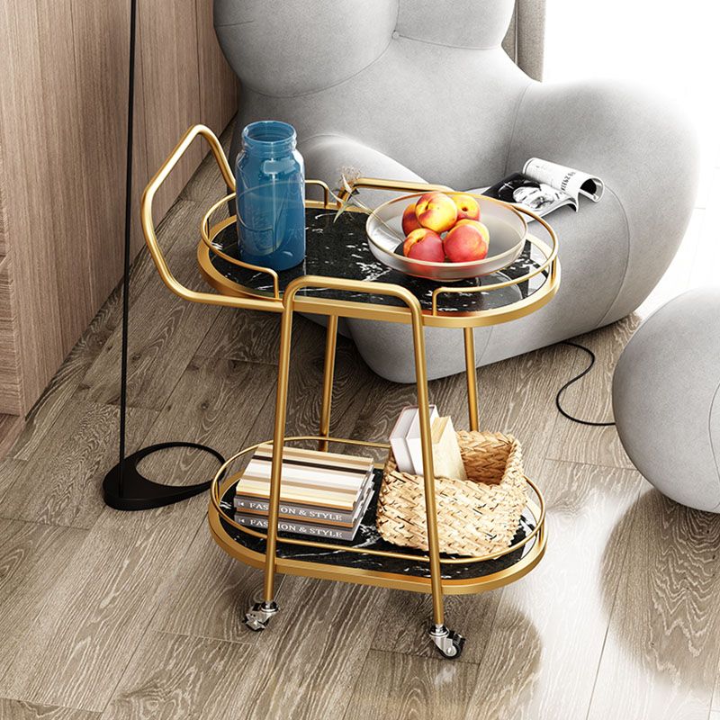 Dining Room Prep Table in Gold Legs Kitchen Trolley with Casters