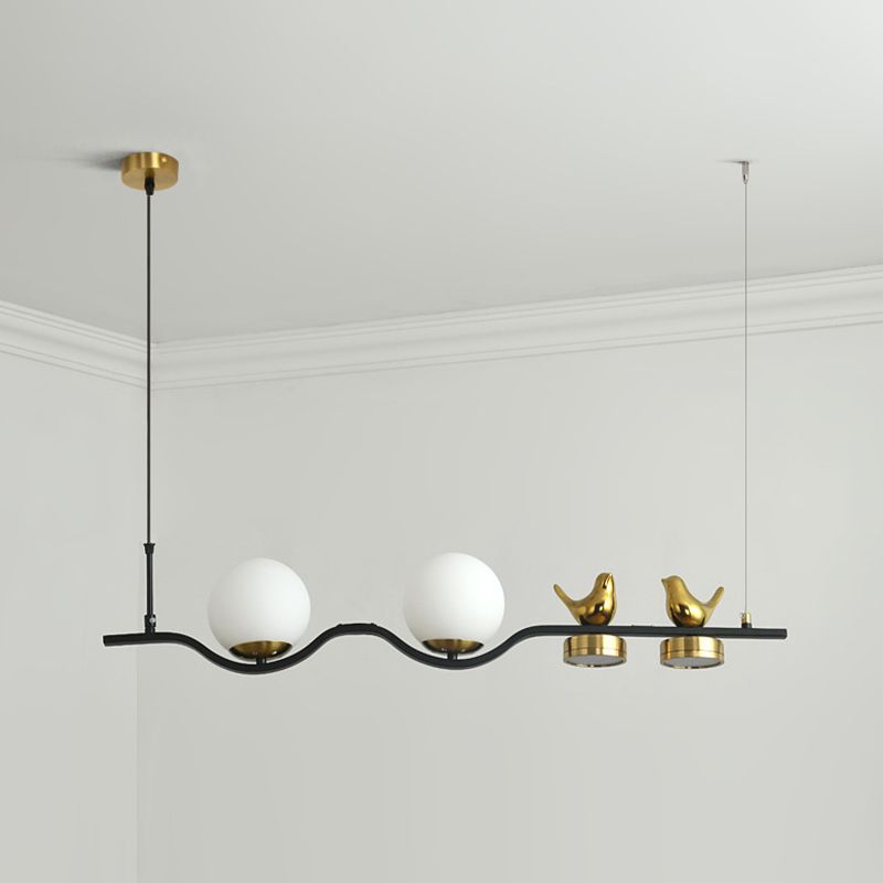 Black and Gold Kitchen Island Fixture Metal & Glass Post Modern Ceiling Pendant