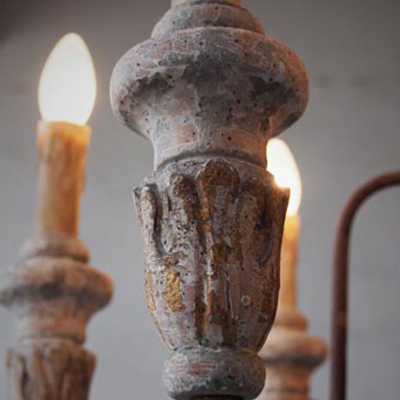 Wood Metal Hanging Chandelier Candle 6 Light Chandelier Lighting for Living Room