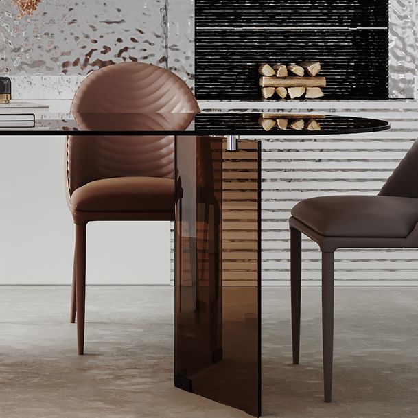 Modern Glass Top Dining Table Double Pedestal Base Dining Table