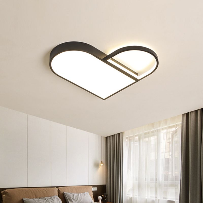 LED Bedroom Flush Mount Modern White/Black Flush Lighting with Love Heart Shape Metal Shade, 19.5"/23.5" Width