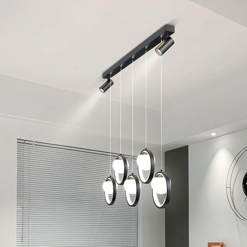 5-Lights Circles LED Island Light Opal Glass Double Spotlight Design Minimalism Lighting Fixture for Dining Room