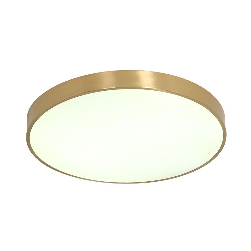 12"/16"/19.5" Dia Ultra Thin Drum Ceiling Flush Modern Brass LED Bedroom Flush Mount Light with Acrylic Diffuser in Warm/White