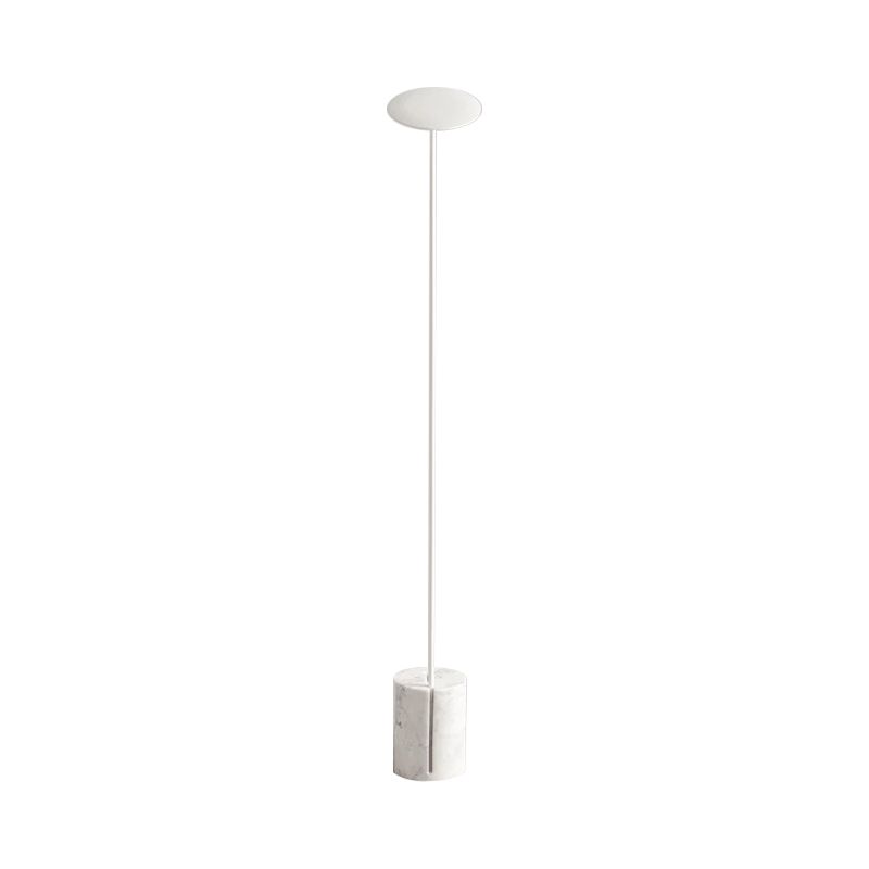 Black/White Circle Floor Lamp Minimalist Metal LED Standing Light with Stick Pole and Marble Base