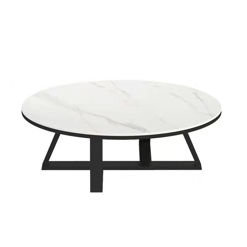 Glam Metal Cross Legs Coffee Table Faux Marble Oval Coffee Table