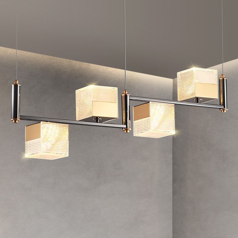 4-Light Cube Island Lights Contemporary Acrylic Island Ceiling Light