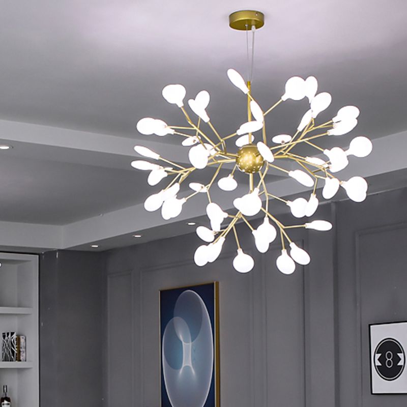 Acrylic Gold Pendant Light in Modern Luxury Style Wrought Iron Firefly Hanging Lamp for Living Room