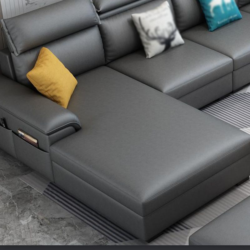 Cotton Blend and Faux Leather 4-Seater L-Shape Left Hand Facing Sectional Sofa with Chaise