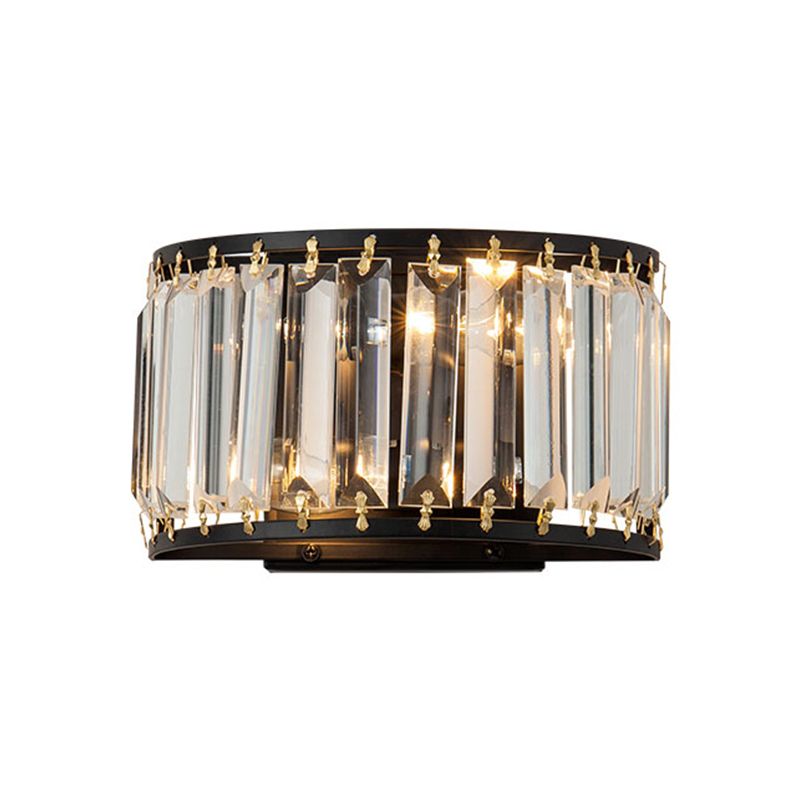 2 Bulbs Prismatic Crystal Wall Sconce Minimalist Half-Round Living Room Wall Mounted Light