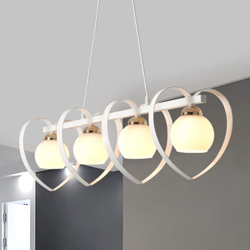 Opal Glass Global Island Lighting Contemporary 3/4 Luci bianca/Nera Lampada a soffitto appesa con telaio cardiaco amorevole