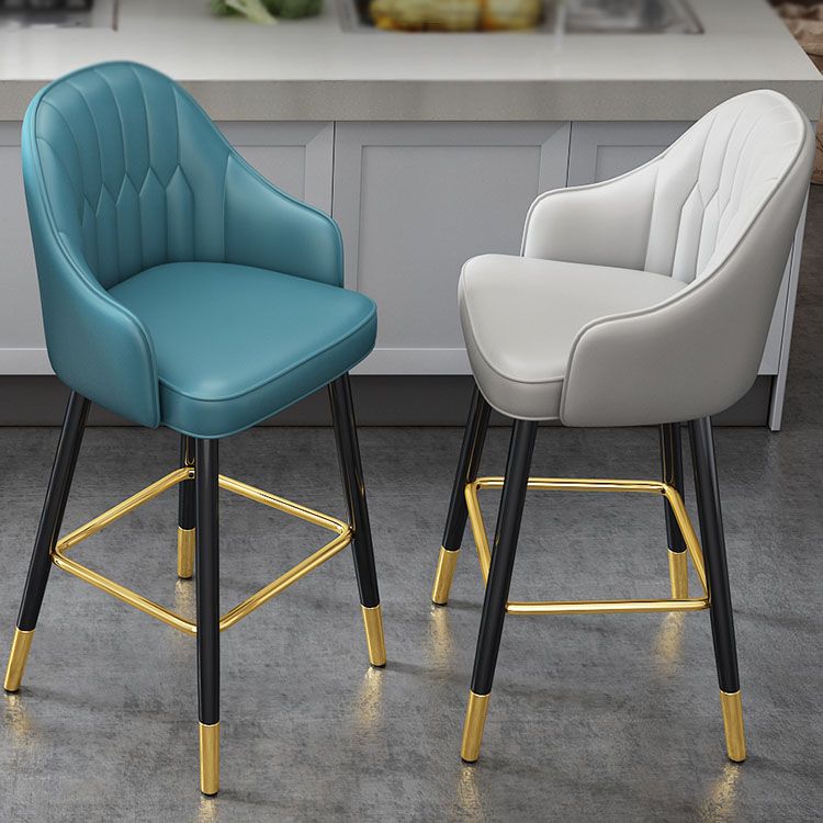 Glam Metal Barstool Faux Leather 4 Legs Counter Stool With Footrest