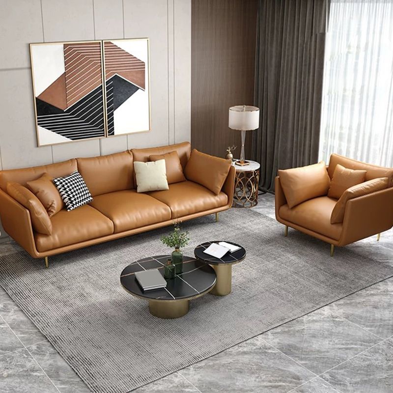 Pillow Armrest Latex Seat Imitation Leather & Leather Upholstered Rectangular Sofa
