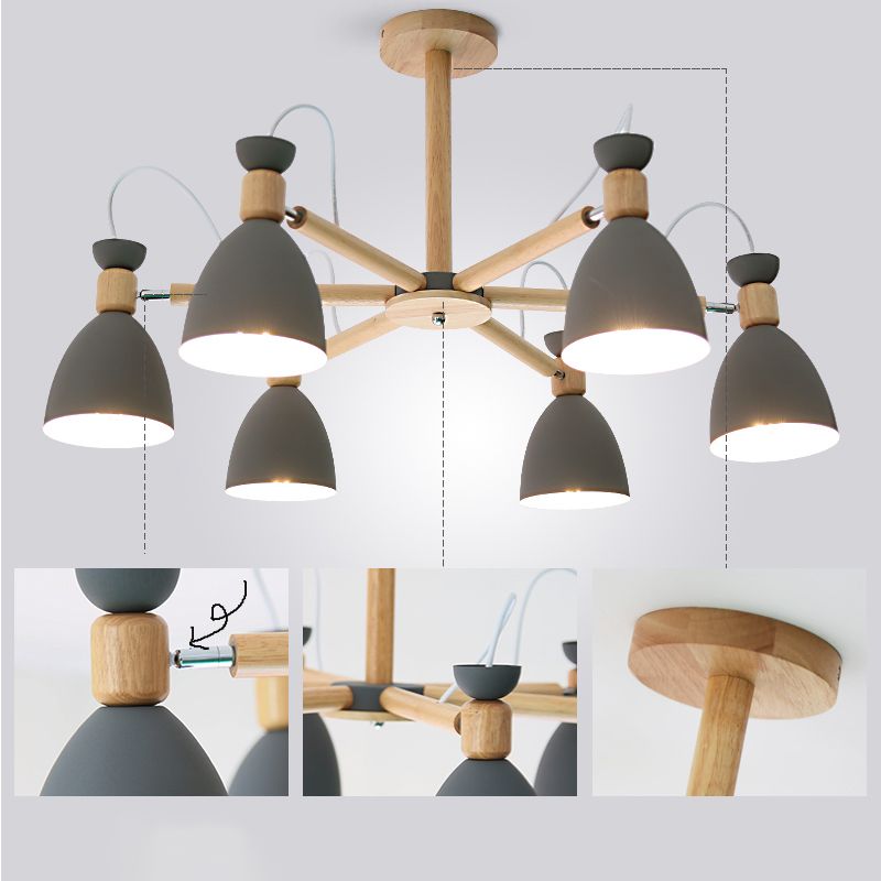 Modern Creative Macaron Pendant Light Wooden Sputnik Hanging Lamp with Wrought Iron Shade