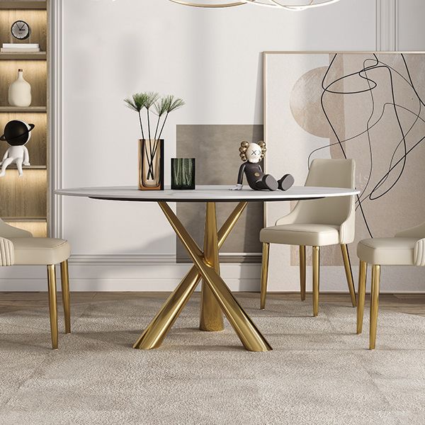 Stone Top Dining Table Contemporary Dining Table with Pedestal Base in Gold