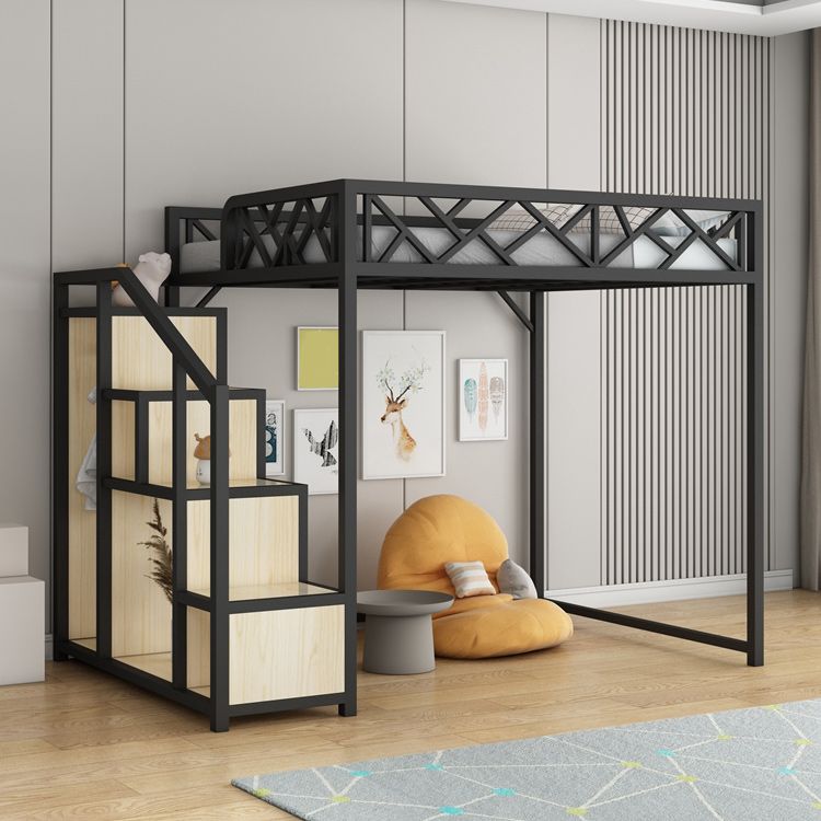 Metal Loft Bed with Staircase Scandinavian Kids Bed with Shelves