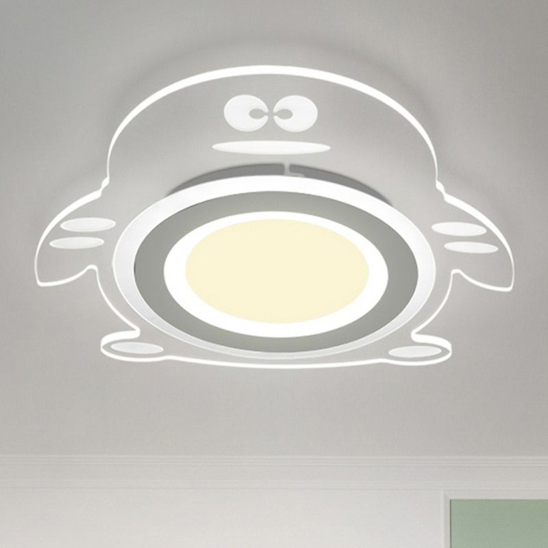 Cartoon Penguin LED Flush Mount Light Acrylique Bedroom Flush Mount Ceiling Light in Clear