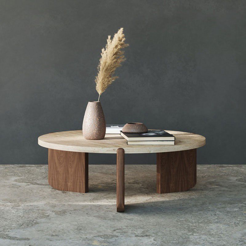 French Country Round Cocktail Table Wood 3 Legs Coffee Table