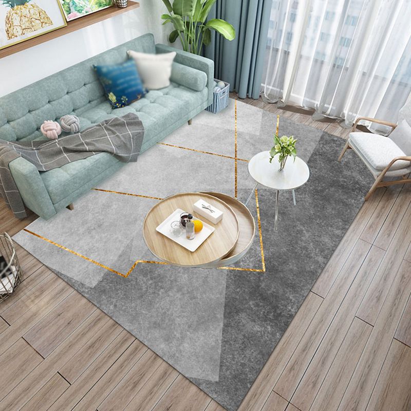 Fancy Black Modern Rug Polyester Geometric Pattern Area Rug Stain Resistant Rug for Home Decor