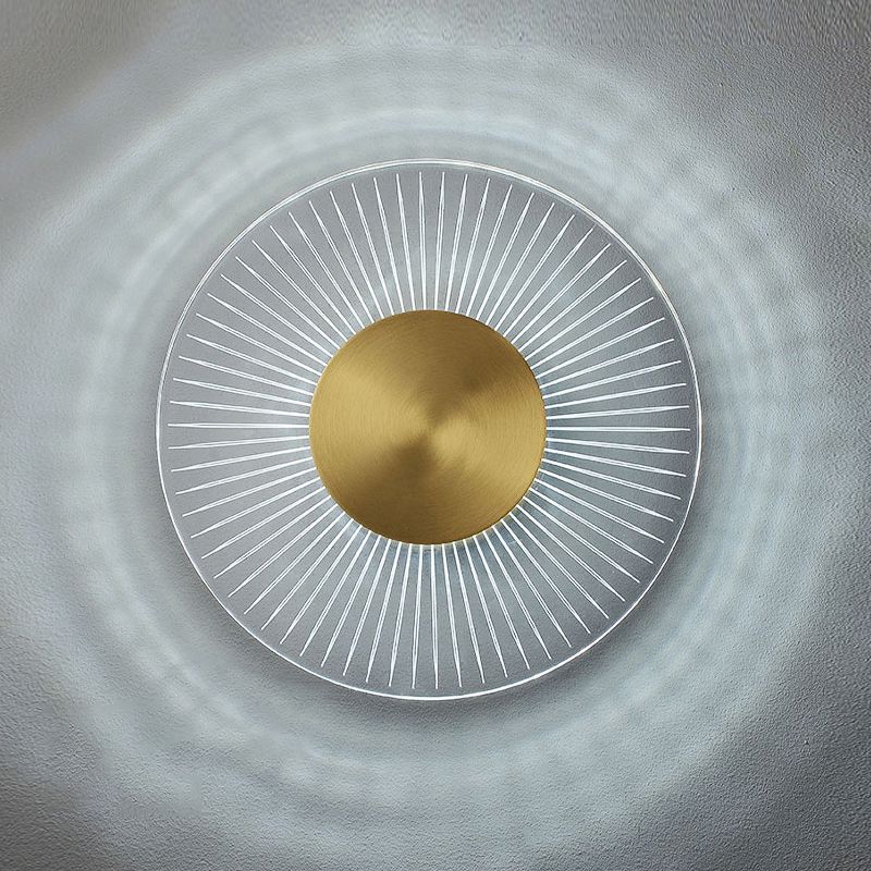Modern Brass Wall Light Round 9" High LED Wall Sconce in Gold for Living Room