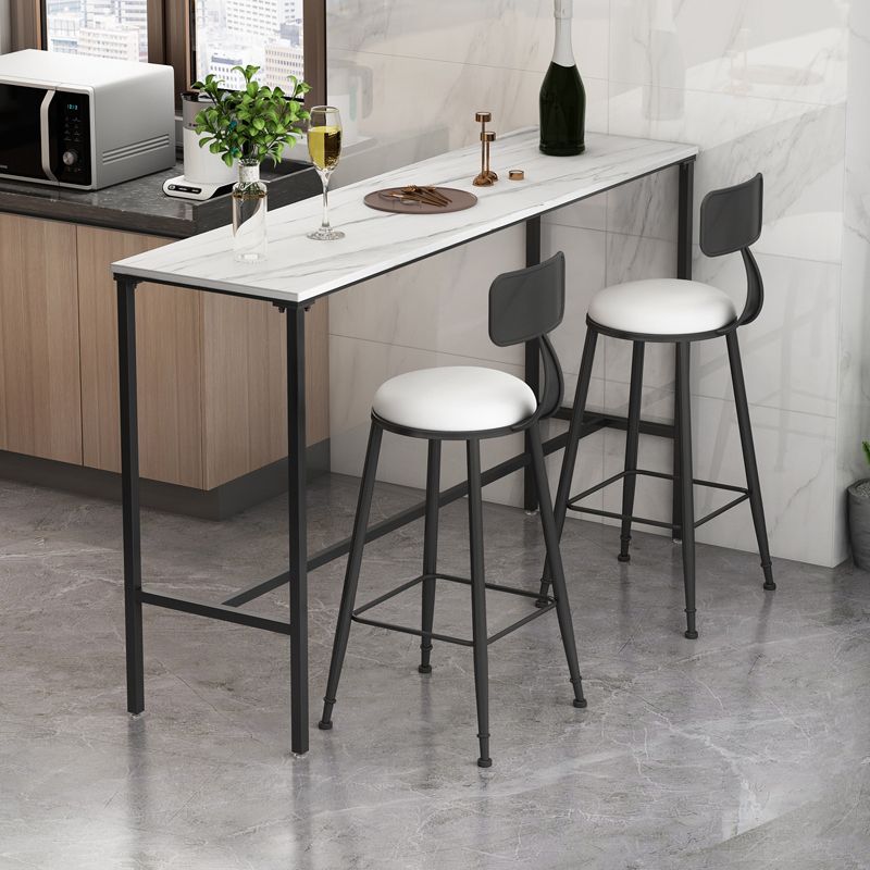 Indoor Marble Trestle Cocktail Bar Table Modern White Footrest Pub Height Dining Table