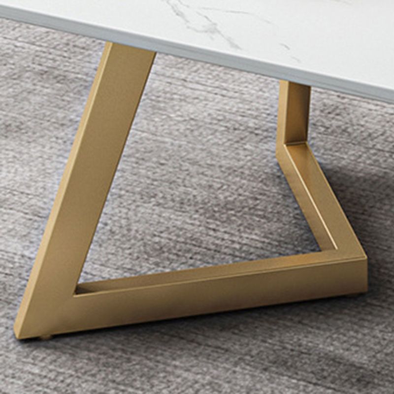 Glam Style Rectangle Slate Coffee Table 17.7"H Iron Sled Cocktail Table