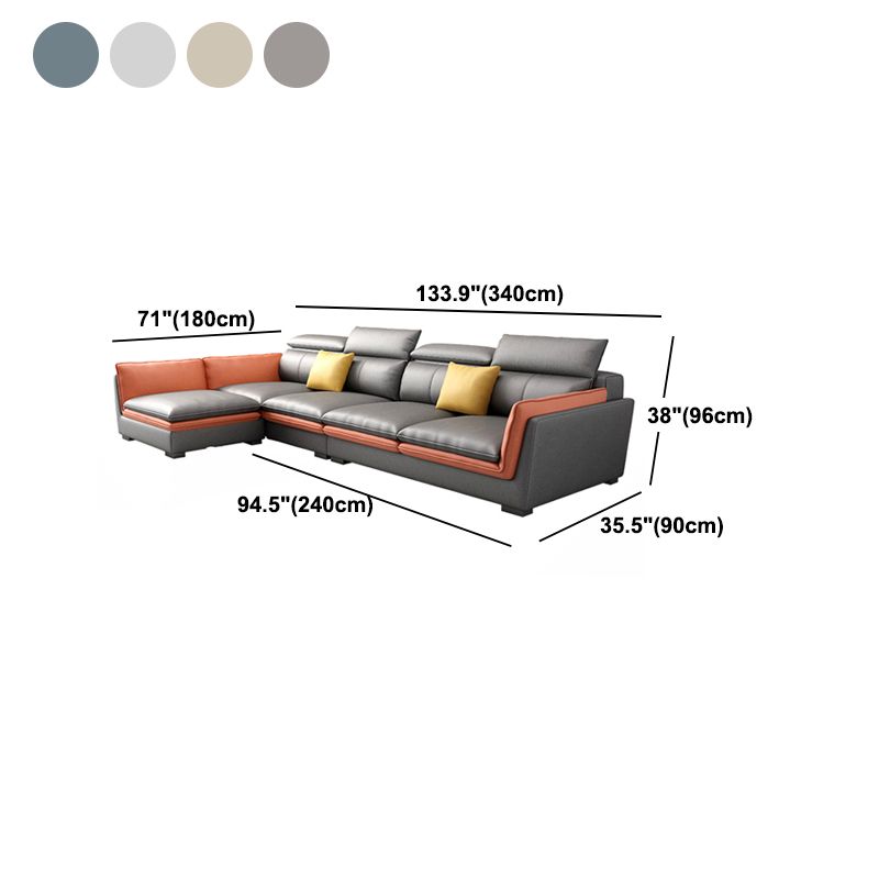 Faux Leather Sectional with Flared Arm for Four People 133.86" Wide