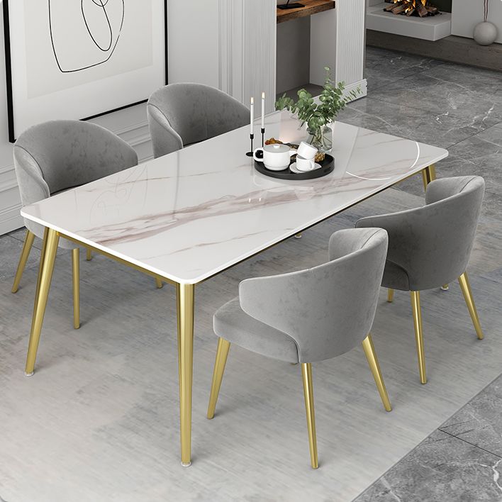 Modern Rectangle Dining Set 1/2/5 Pieces Stone Top Indoor Dinette Set with Gold Base