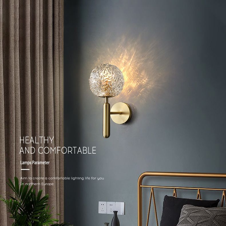 Spherical Bedside Wall Hanging Lamp Crystal 1 Head Minimalist Wall Light in Brass