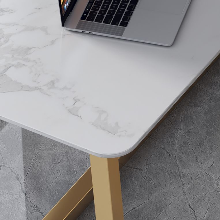 Marble Curved Work Table Home Office Luxury Fixed Writing Desk