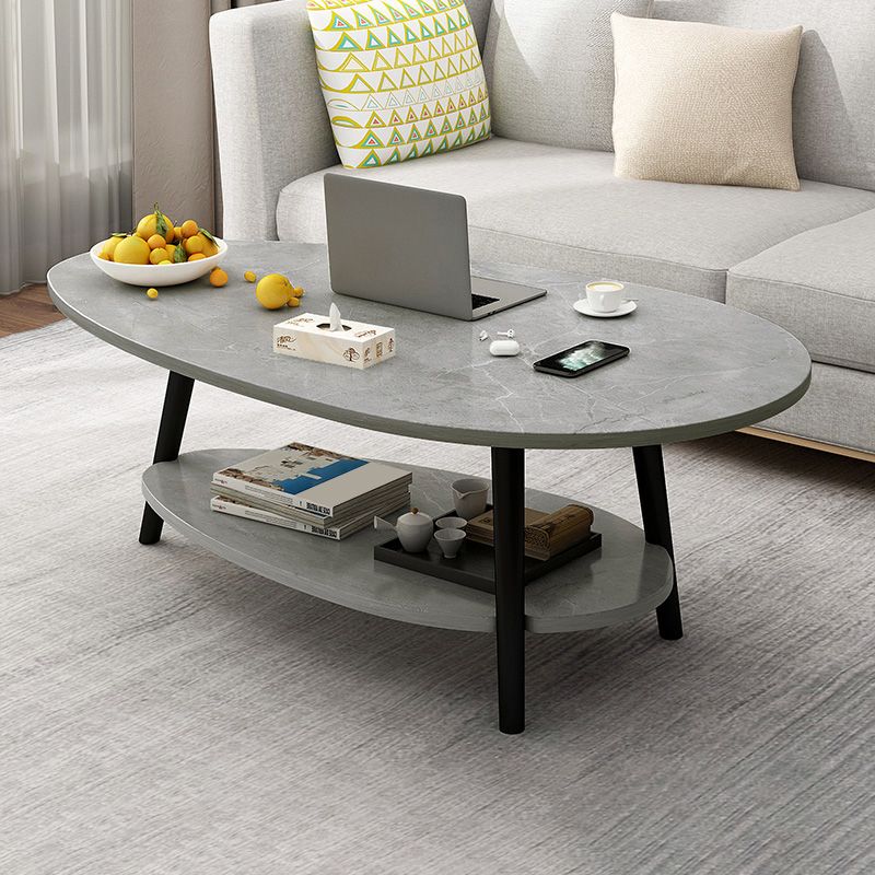 Contemporary Wooden Coffee Table 4 Legs Cocktail Table with Shelf