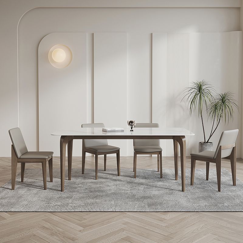 Sintered Stone White Dining Table Industrial Style 4 Legs Table for Dining Room