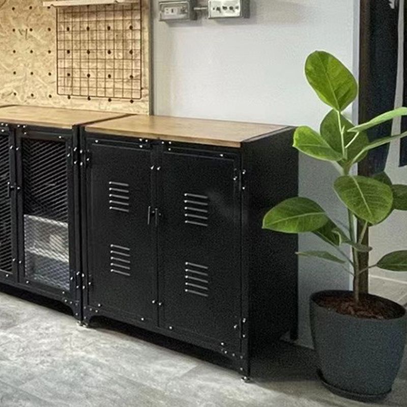 29.5" Tall Metal Accent Cabinet Industrial 2 - Door Chest with Wood Top