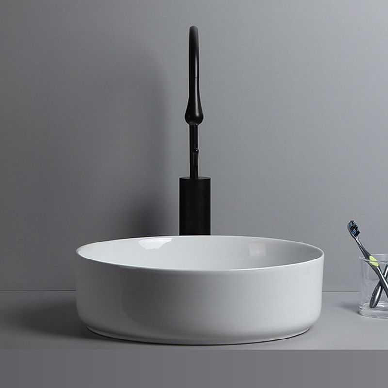 Modern White Vessel Sink Porcelain Shut-Off Valve Included Bathroom Sink
