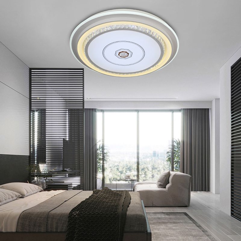 Modern Geometric Ceiling Flush Light Crystal Encrusted Bedroom LED Flushmount in White