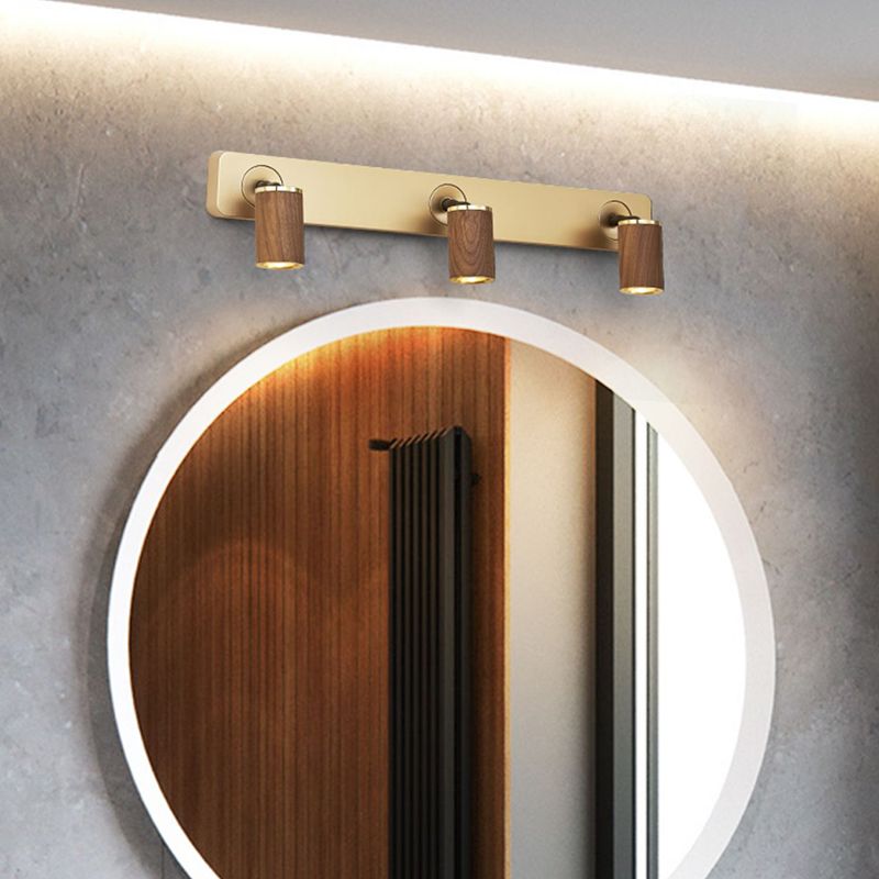 Modern Simple Cylinder Shape Vanity Light with Wood Shade for Shower Room